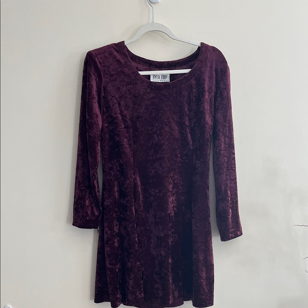 Vintage Byer Too Purple Velvet Mini Dress Witchy Whimsical Lace Back 90s Grunge‎